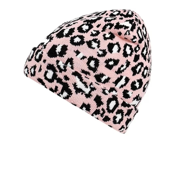 Feitong Fashion Adult Women Men Winter Pink & Black Leopard Crochet Knit Hat Cap - Picture 1 of 1